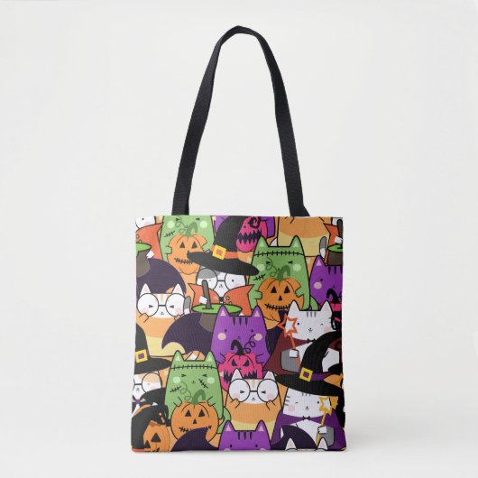 Seamless Kawaii Cat Halloween Pattern Tasche (Vorderseite)