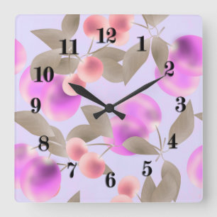 Seamless light plum fruits purple berries cherry p quadratische wanduhr