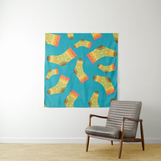 Seamless linear pattern with socks. The illustrati Wandteppich (Beispiel (Horizontal))