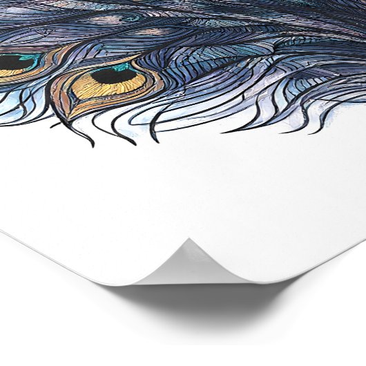 Seamless Macro Peacock Feather Fabric Pattern Poster (Ecke)