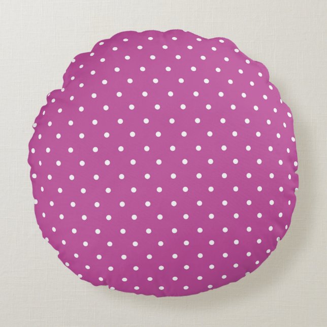 Seamless magenta background polka dot pattern rundes kissen (Vorderseite)