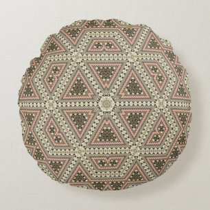 Seamless-Mosaik-abstrakt-Kaleidoskop-Beige-Triang Rundes Kissen