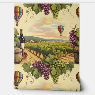 Seamless Muster Vineyard Heißluftballons Wein Tapete