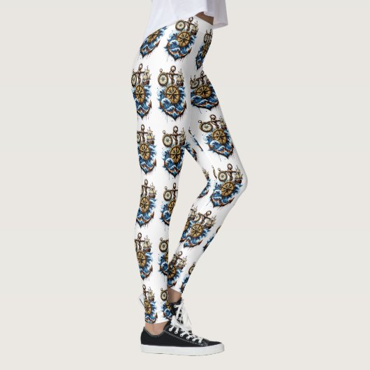 Seamless Nautical Pattern with Anchor, Compass, Wa Leggings (Rechts)