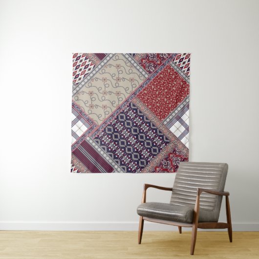 Seamless patchwork pattern on navy patchwork, abst wandteppich (Beispiel (Horizontal))