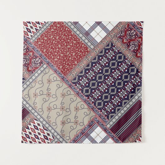 Seamless patchwork pattern on navy patchwork, abst wandteppich (Vorderseite)