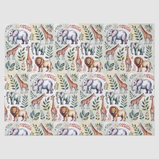 Seamless pattern featuring elephants lions seidenpapier (Vorderseite)