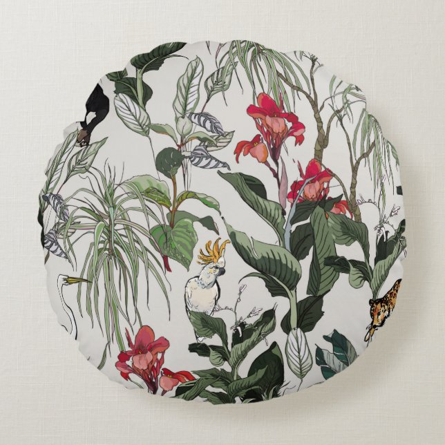 Seamless Pattern Hand Drawn Botanical Illustration Rundes Kissen (Vorderseite)