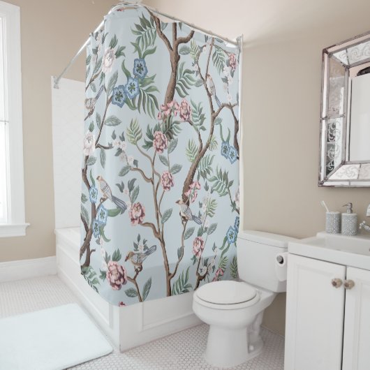 Seamless pattern in chinoiserie style with peonies duschvorhang (Beispiel)