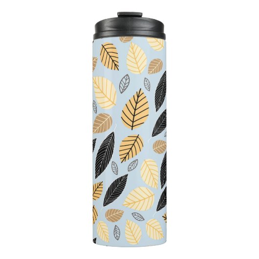 Seamless pattern of autumn leaves on a blue backgr thermosbecher (Vorderseite)