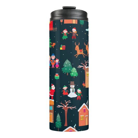 Seamless pattern of happy Christmastime in a villa Thermosbecher (Vorderseite)