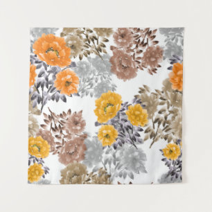Seamless pattern of orange, yellow, beige flowers  wandteppich