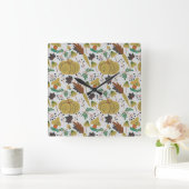 Seamless pattern of tropical pumpkins and carrots quadratische wanduhr (Zuhause)
