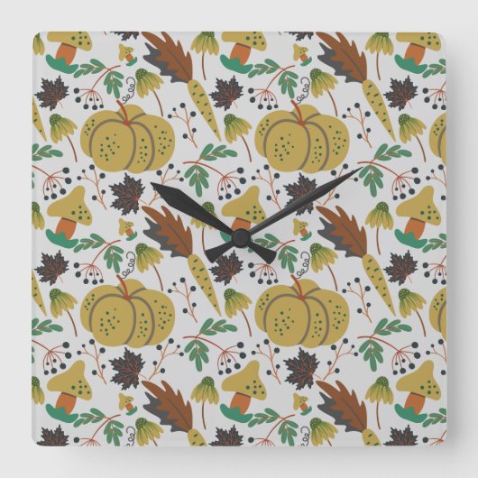 Seamless pattern of tropical pumpkins and carrots quadratische wanduhr (Vorderseite)