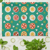Seamless pattern on green pizza pasta and tomato geschirrtuch (Gefaltet)