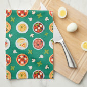 Seamless pattern on green pizza pasta and tomato geschirrtuch (Viertel Falte)