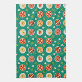 Seamless pattern on green pizza pasta and tomato geschirrtuch (Vertikal)