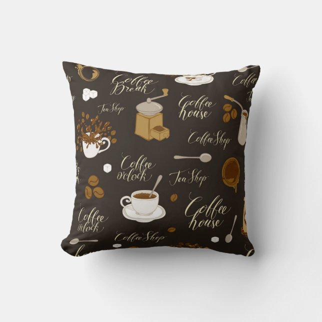 Seamless pattern on tea and coffee theme in retro  kissen (Vorderseite)