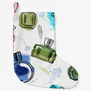 Seamless pattern parfum bottle and watercolor text kleiner weihnachtsstrumpf