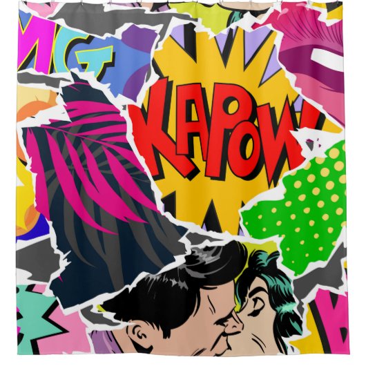 Seamless pattern pop art comics style. Collage of Duschvorhang (Vorderseite)