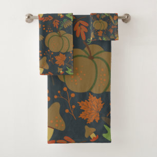 Seamless pattern Pumpkin & carrot dark background Badhandtuch Set