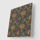Seamless pattern Pumpkin & carrot dark background Quadratische Wanduhr (Winkel)
