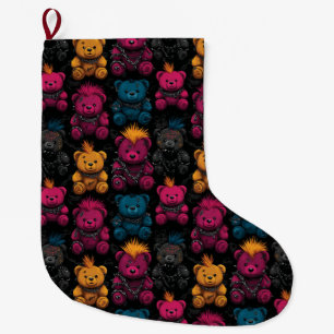 Seamless Pattern Rebellis Punk Rock Teddies Großer Weihnachtsstrumpf