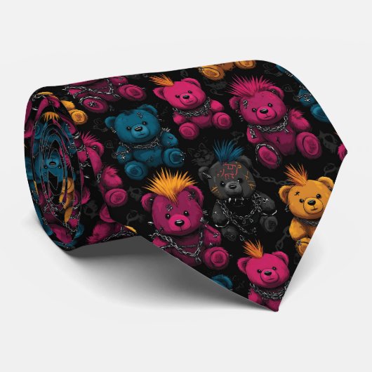 Seamless Pattern Rebellis Punk Rock Teddies Krawatte (Gerollt)