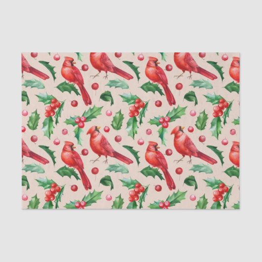 Seamless pattern red cardinal birds  seidenpapier (Vorderseite)