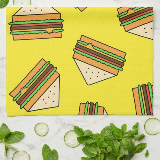 Seamless Pattern Sandwich Puns | Sandwic Geschirrtuch (Gefaltet)