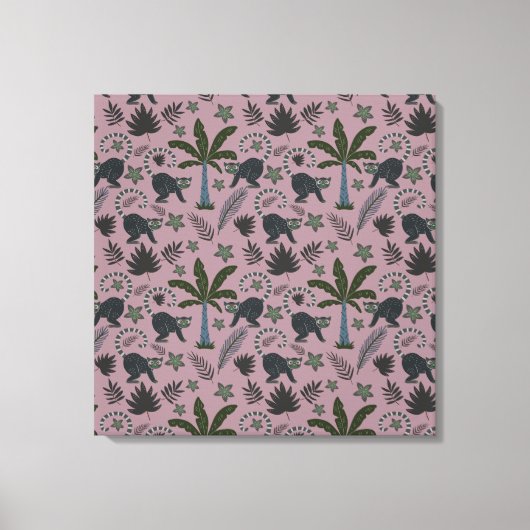 Seamless pattern Tropical animals monkey jumping Leinwanddruck (Vorderseite)