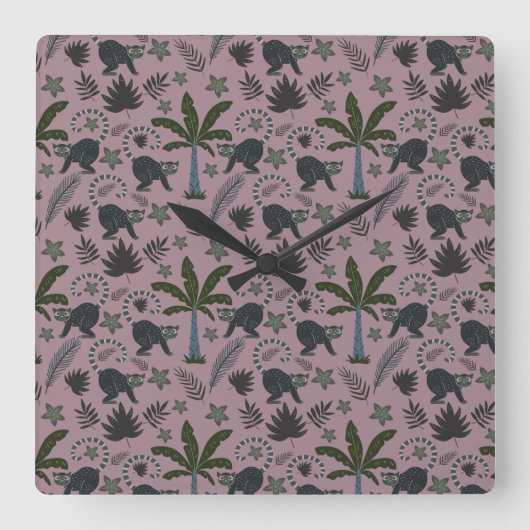 Seamless pattern Tropical animals monkey jumping Quadratische Wanduhr (Vorderseite)