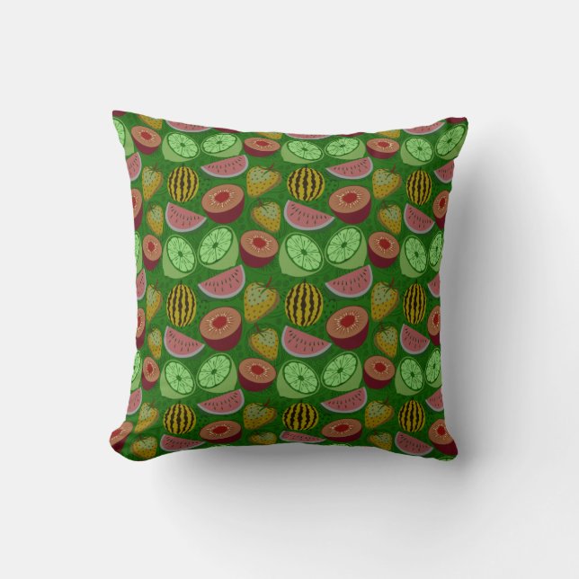 Seamless pattern tropical fruit & green background kissen (Vorderseite)