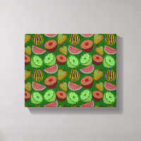 Seamless pattern tropical fruit & green background