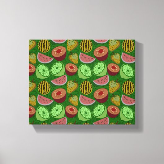 Seamless pattern tropical fruit & green background leinwanddruck (Vorderseite)