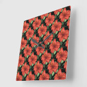 Seamless pattern Tropical red flowers green leaves Quadratische Wanduhr (Winkel)
