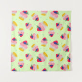 Seamless pattern with a cupcake with strawberries  wandteppich (Vorderseite (Horizontal))