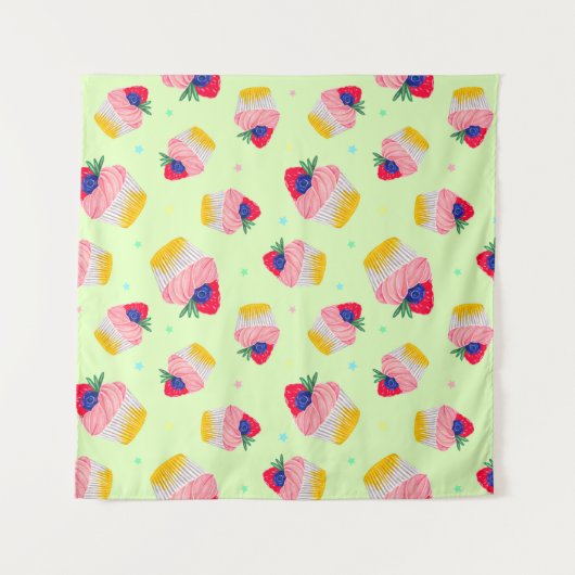 Seamless pattern with a cupcake with strawberries  wandteppich (Vorderseite)