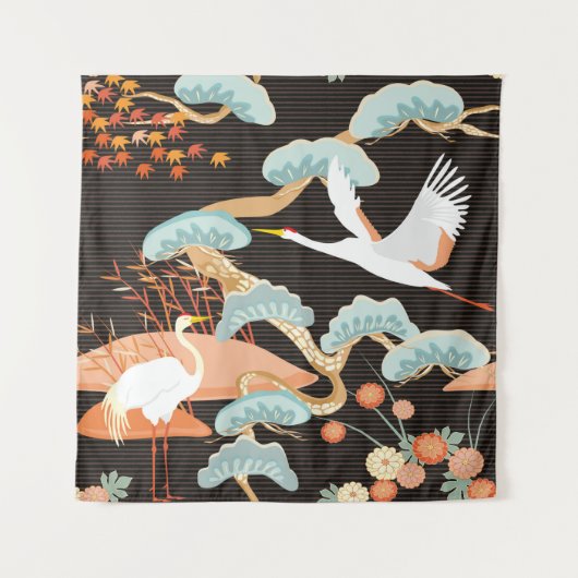 Seamless pattern with birds. Crane. Heron. Japanes Wandteppich (Vorderseite)