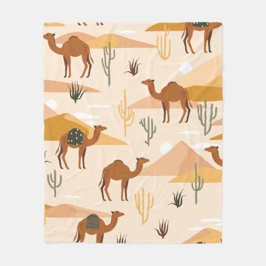Seamless pattern with camels, dunes and cacti. Cut Fleecedecke (Vorderseite)