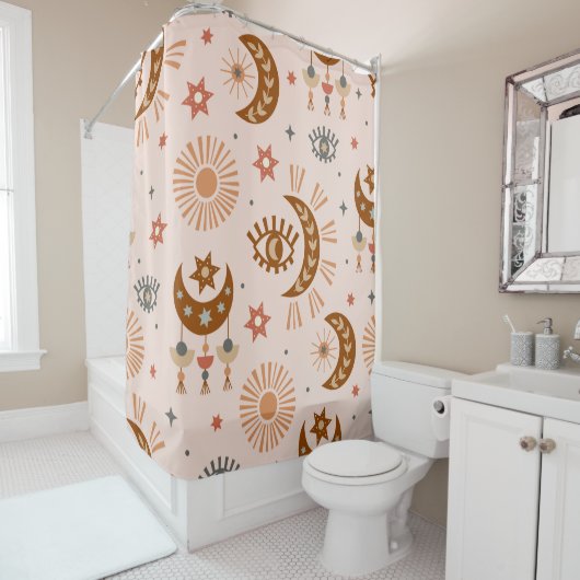 seamless pattern with celestie eye, moon, sun duschvorhang (Beispiel)