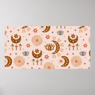 seamless pattern with celestie eye, moon, sun poster