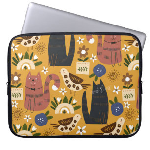 Seamless pattern with cute cats and bird. laptopschutzhülle