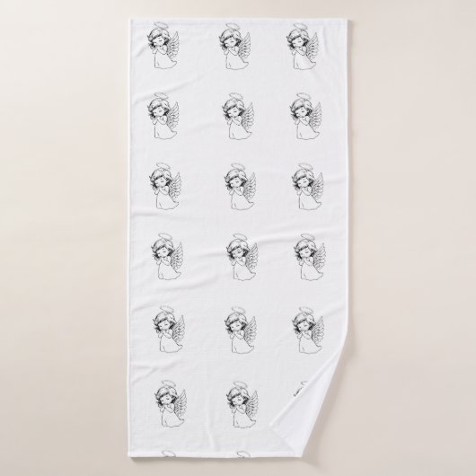 Seamless Pattern with Cute Hand-Drawn Angels - Vec Badehandtuch (Badehandtuch)