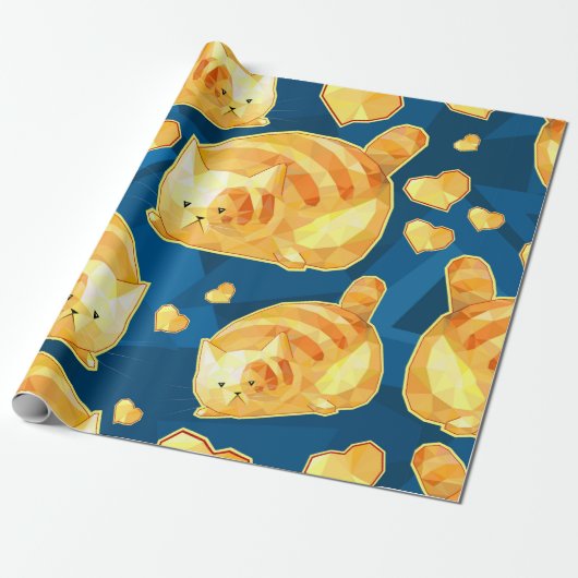 Seamless pattern with cute polygonal cartoon cats, geschenkpapier (Ungerollt)