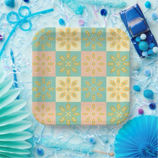 Seamless pattern with geometric floral motifs pappteller (Party)