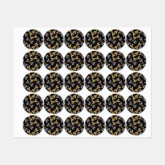 Seamless Pattern with Golden Dragonflies Etiketten (Blatt)