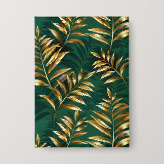 Seamless pattern with golden ferns button