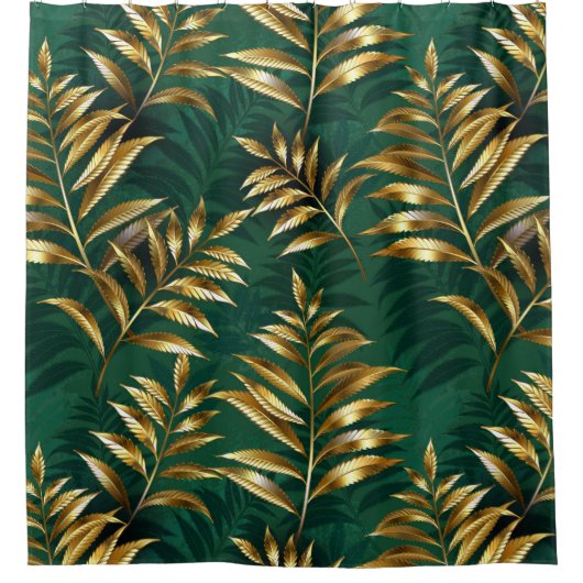 Seamless pattern with golden ferns duschvorhang (Vorderseite)