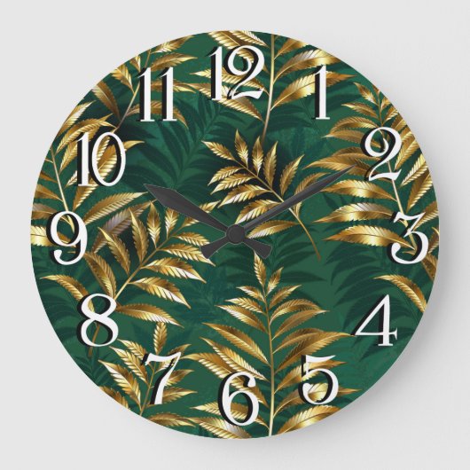 Seamless pattern with golden ferns große wanduhr (Vorderseite)